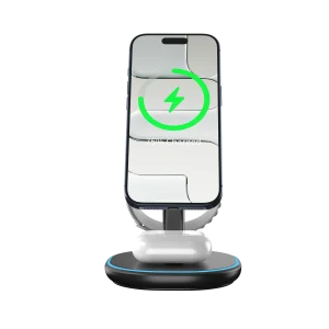 3-in-1 magnetic wireless charging stand, iPhone/TWS/Watch, LED light