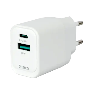 USB GaN wall charger 1x USB-A 30 W, 1x USB-C PD 35 W, PPS