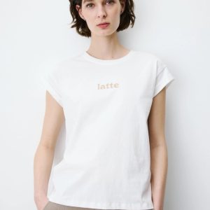 Grace & Mila ATLAS Latte Cotton T-shirt -naisten t-paita, Ivoire